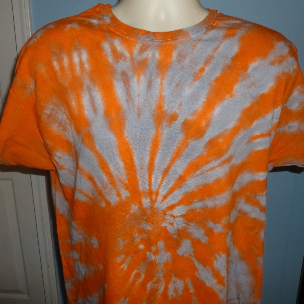 Orange and Gray Handmade Spiral Tie-Dye T-Shirt Large L